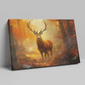 Framed canvas print of a majestic stag in a vivid autumn forest