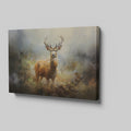 Framed canvas print of an impressionist painting of a stag in a misty autumn forest