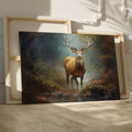 Framed canvas print of a majestic stag in an autumnal forest with rich earthy colours