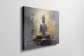 Framed canvas print of a serene Buddha in meditation with abstract warm and cool tones