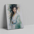 Framed canvas print of an ethereal watercolour portrait of a graceful lady with abstract elements