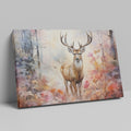 Framed canvas print of a majestic stag in a misty autumn forest