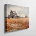 Framed canvas print of an old barn in a golden autumn rural landscape