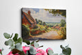 Framed canvas print of a summer countryside scene with traditional brick houses and a country road