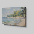 Framed canvas print of an impressionist beach scene with sailboats and people enjoying the shore