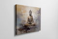 Framed canvas print of a golden Buddha in meditative pose with abstract background