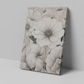 Framed canvas print of monochromatic flowers with intricate designs and neutral tones