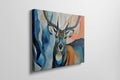 Framed canvas print of an abstract deer with vibrant colours