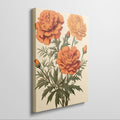 Framed canvas print of vintage illustrated marigold flowers in warm orange tones