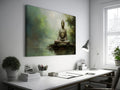 Framed canvas print of a meditative Buddha in serene colors