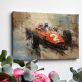 Framed canvas print of a vintage racing car in impressionistic style