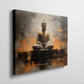 Framed canvas print of a serene Buddha in abstract style with warm orange and brown tones