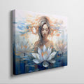 Framed canvas print of an ethereal woman with lotus flowers in serene water