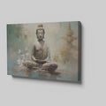 Framed canvas print of serene Buddha in meditation with pastel colours and cherry blossoms