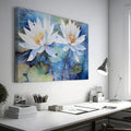 Framed canvas print of tranquil water lilies in watercolour blues and whites