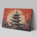 Framed canvas print of abstract Japanese pagoda in bold red and black colours