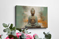 Framed canvas print of serene Buddha in meditation with abstract earthy background