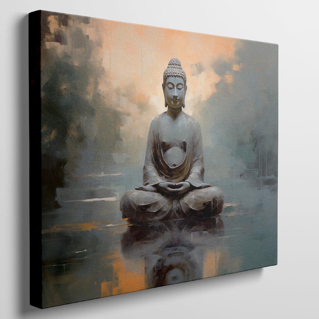 Framed canvas print of an abstract Buddha in meditation