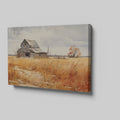 Framed canvas print of an old barn in a golden autumn rural landscape