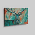 Framed canvas print of a colourful impressionistic painting of a stag with abstract elements