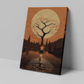 Framed canvas print of a silhouetted tree and candle with golden autumnal hues