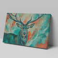 Framed canvas print of a colourful impressionistic painting of a stag with abstract elements