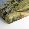 Framed canvas print of a tranquil Tuscan vineyard with rolling hills and Italian country houses