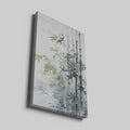 Framed canvas print of serene bamboo in ink wash style with subtle green and grey tones