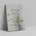 Framed canvas print of stylised bamboo stalks in tranquil shades of green and grey