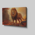 Framed canvas print of a majestic lion in golden autumn forest