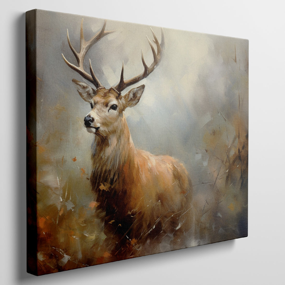 Impressionist painting of a stag with autumn colors on canvas