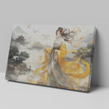 Framed canvas print of an elegant woman in traditional Oriental clothing with a landscape