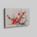 Framed canvas print of abstract ink wash cherry blossoms in vibrant red and black