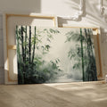 Framed canvas print of a misty oriental bamboo forest in ink wash style