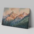 Framed canvas print of a serene watercolour mountain landscape with sunset hues