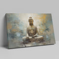 Framed canvas print of a serene Buddha in abstract style with earthy, golden hues