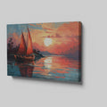 Framed canvas print of a stylised sunset seascape with a sailboat