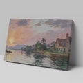 Framed canvas print of an impressionist seascape with sunset and sailing boat