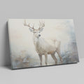 Framed canvas print of a majestic stag in a foggy autumn forest with neutral and warm tones