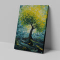 Framed canvas print of an impressionist tree with vibrant yellow and green colours