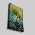 Framed canvas print of an impressionist tree with vibrant yellow and green colours