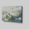 Framed canvas print of the Great Wall of China amidst a misty, mountainous landscape