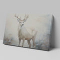 Framed canvas print of a majestic stag in a foggy autumn forest with neutral and warm tones