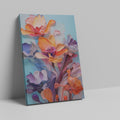 Framed canvas print of stylised vibrant flowers with 3D illustration effect on a cool blue background