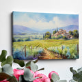 Framed canvas print of a Tuscan landscape with a villa and vineyards