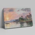 Framed canvas print of an impressionist seascape with sunset and sailing boat