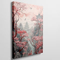 Framed canvas print of an oriental landscape with cherry blossoms and pagodas