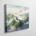 Framed canvas print of the Great Wall of China amidst a misty, mountainous landscape