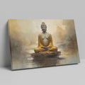 Framed canvas print of a serene Golden Buddha statue with abstract background