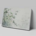 Framed canvas print of a misty bamboo forest in tranquil green and white tones